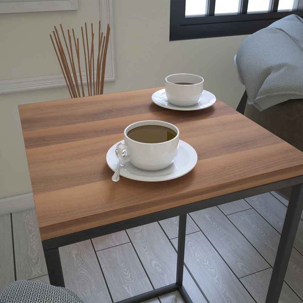 Pure Wooden Side Table with Black Metal Frame in Walnut