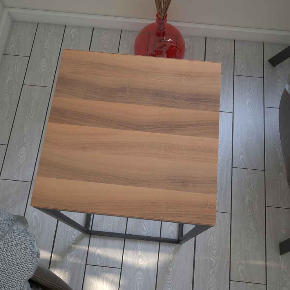 Pure Wooden Side Table with Black Metal Frame in Walnut