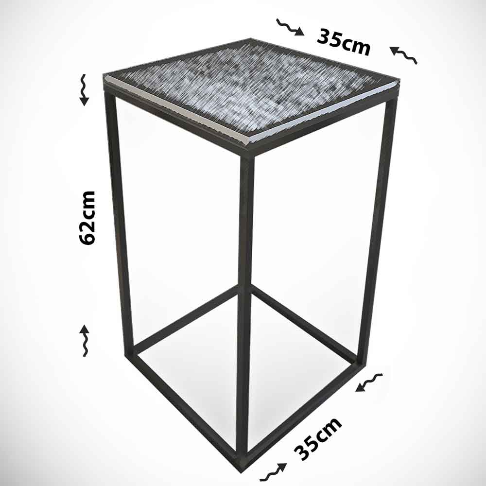 Pure Wooden Side Table with Black Metal Frame in White Marble Effect