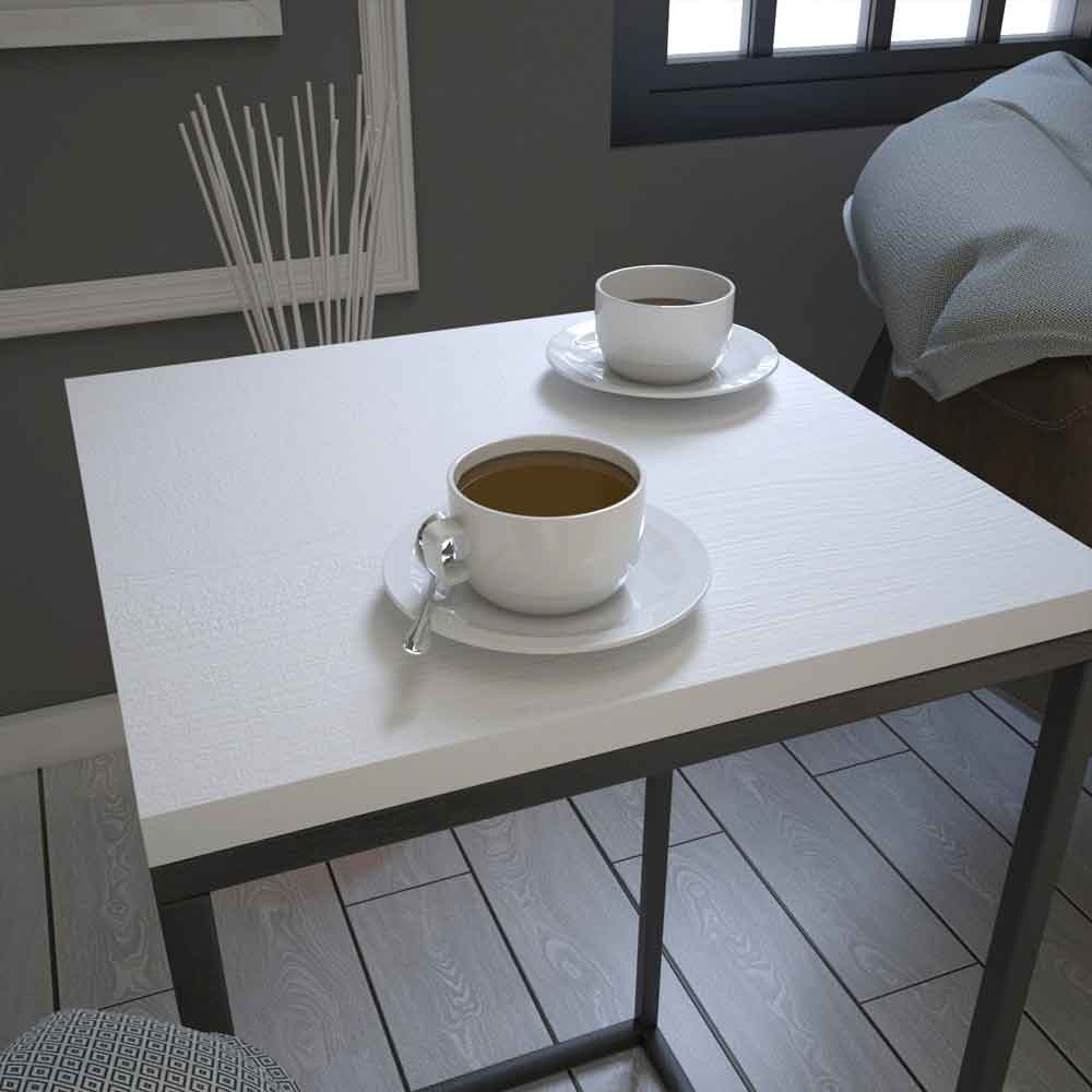 Pure Wooden Side Table with Black Metal Frame in White