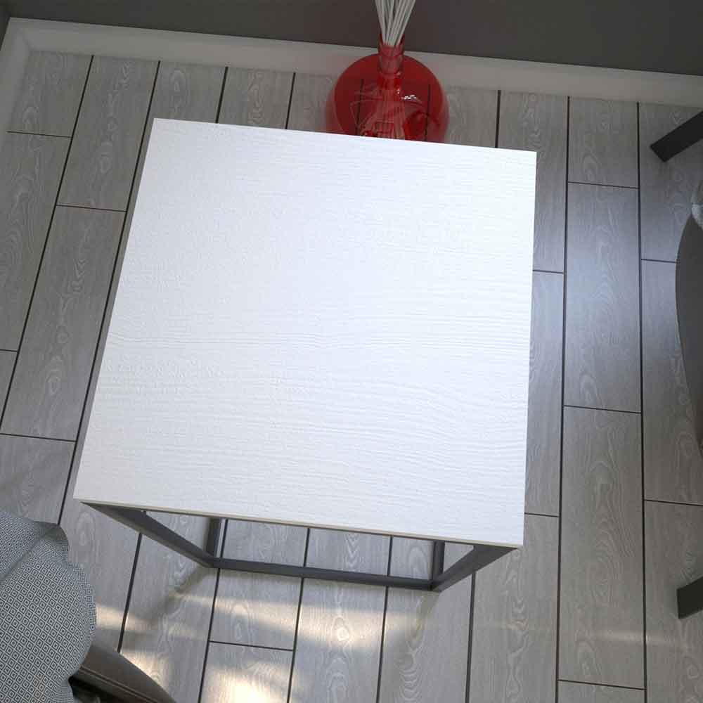 Pure Wooden Side Table with Black Metal Frame in White