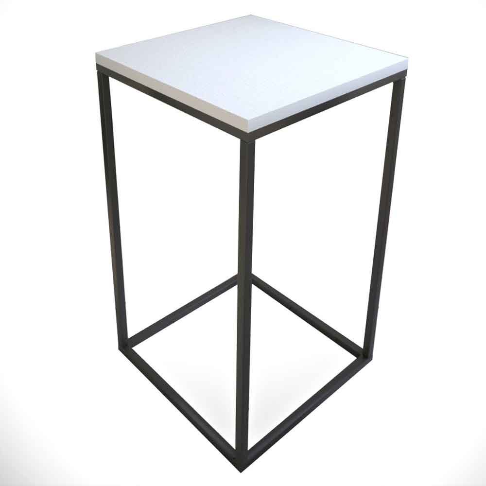 Pure Wooden Side Table with Black Metal Frame in White