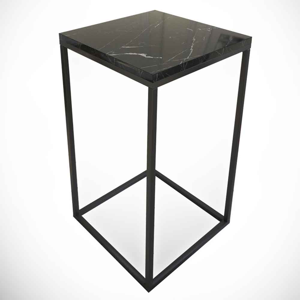 Pure Wooden Side Table with Metal Frame in Black Marble Effect