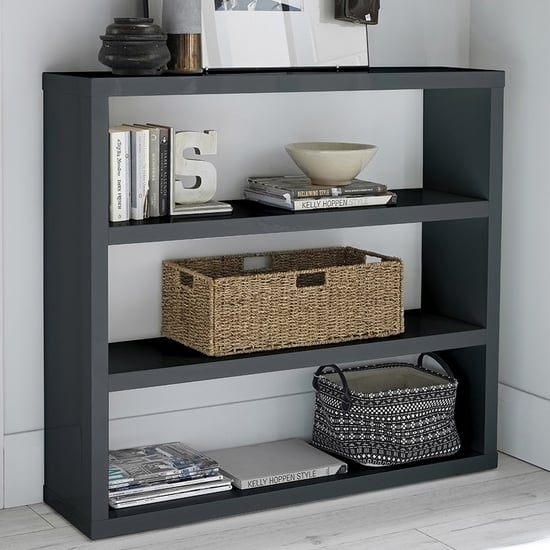 Purer High Gloss Bookcase With 4 Shelves In Charcoal