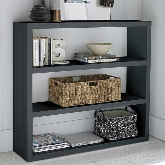 Product photograph of Purer High Gloss Bookcase With 4 Shelves In Charcoal from Furniture in Fashion