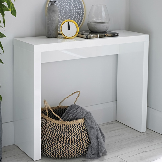 Product photograph of Purer High Gloss Console Table In White from Furniture in Fashion