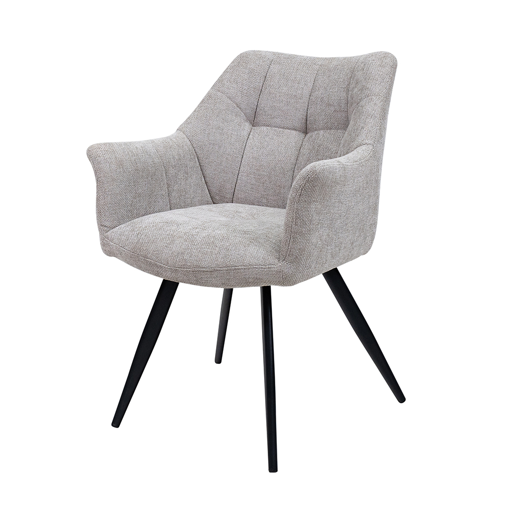 Pureva Light Grey Fabric Dining Chairs with Black Legs in Pair