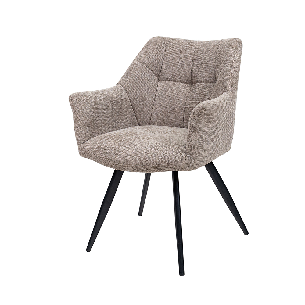 Pureva Taupe Fabric Dining Chairs with Black Legs in Pair