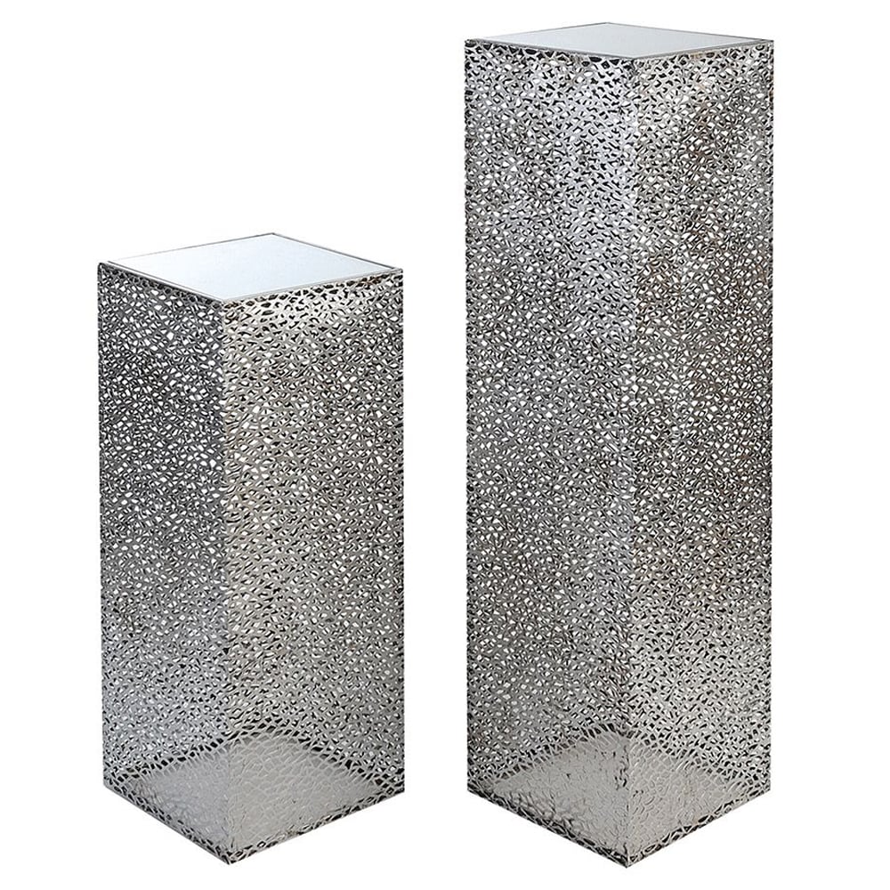 Purley Glass Metal Set Of 2 Decorative Pillar In Silver