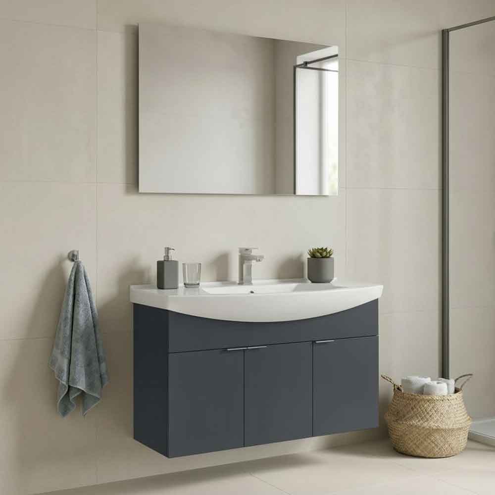 Purus 1000mm Wooden Wall Mounted Bathroom Furniture Set in Matte Anthracite