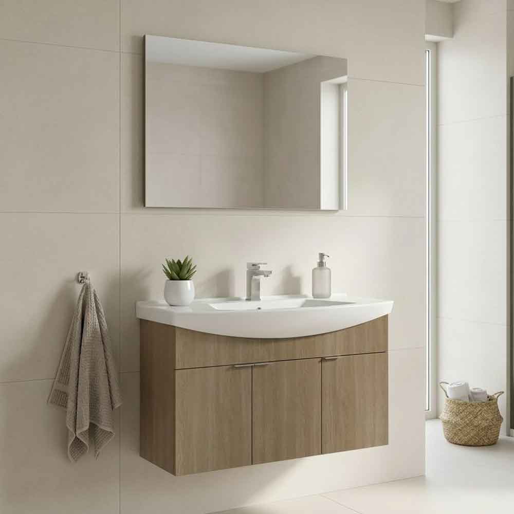 Purus 1000mm Wooden Wall Mounted Bathroom Furniture Set in Oak