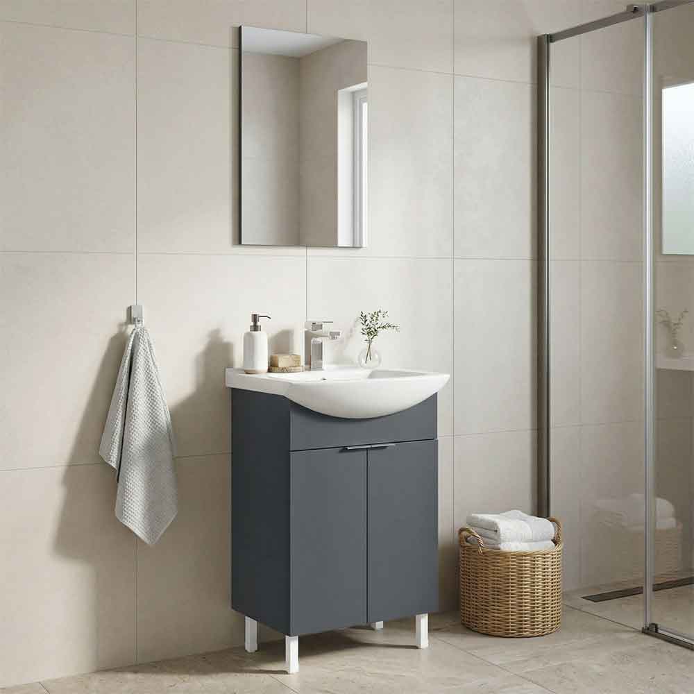 Purus 550mm Wooden Bathroom Furniture Set with 2 Doors in Matte Anthracite