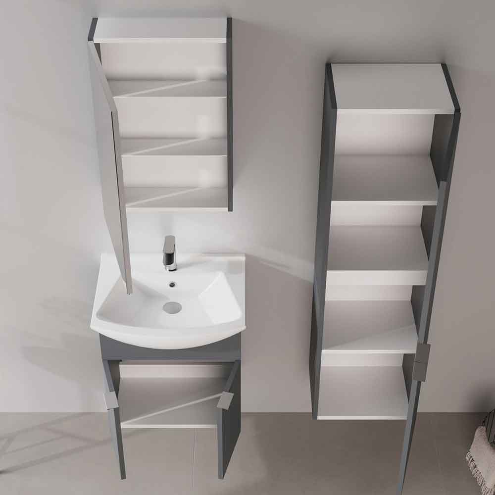 Purus 550mm Wooden Wall Mounted Bathroom Furniture Set with 3 Doors in Matte Anthracite