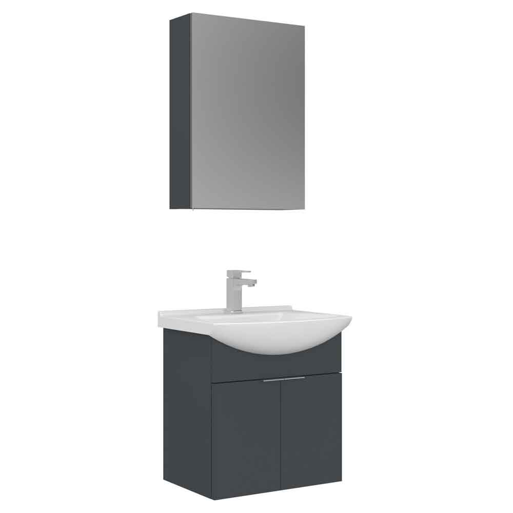 Purus 550mm Wooden Wall Mounted Bathroom Furniture Set with 3 Doors in Matte Anthracite
