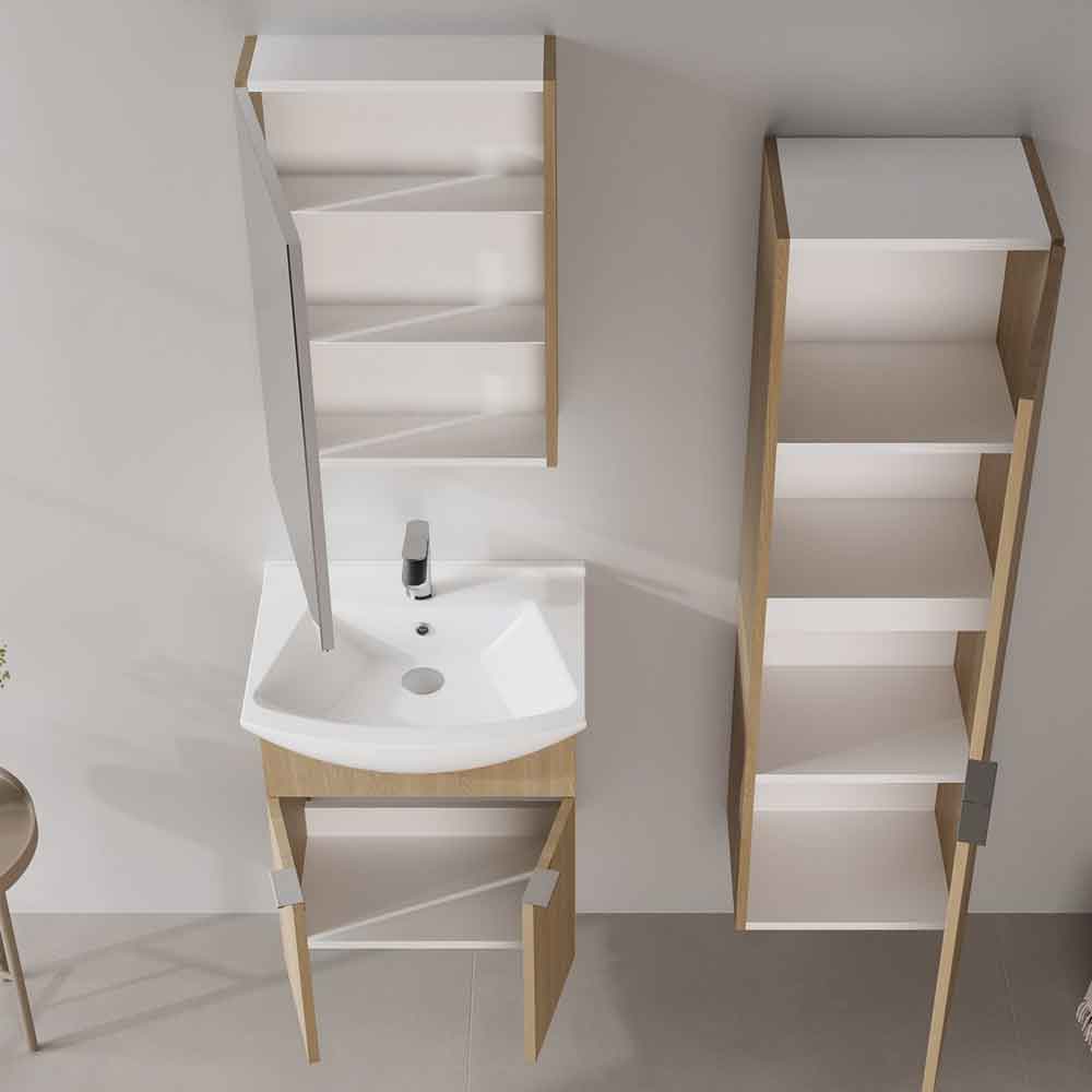 Purus 550mm Wooden Wall Mounted Bathroom Furniture Set with 3 Doors in Oak