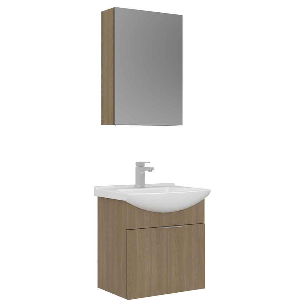 Purus 550mm Wooden Wall Mounted Bathroom Furniture Set with 3 Doors in Oak