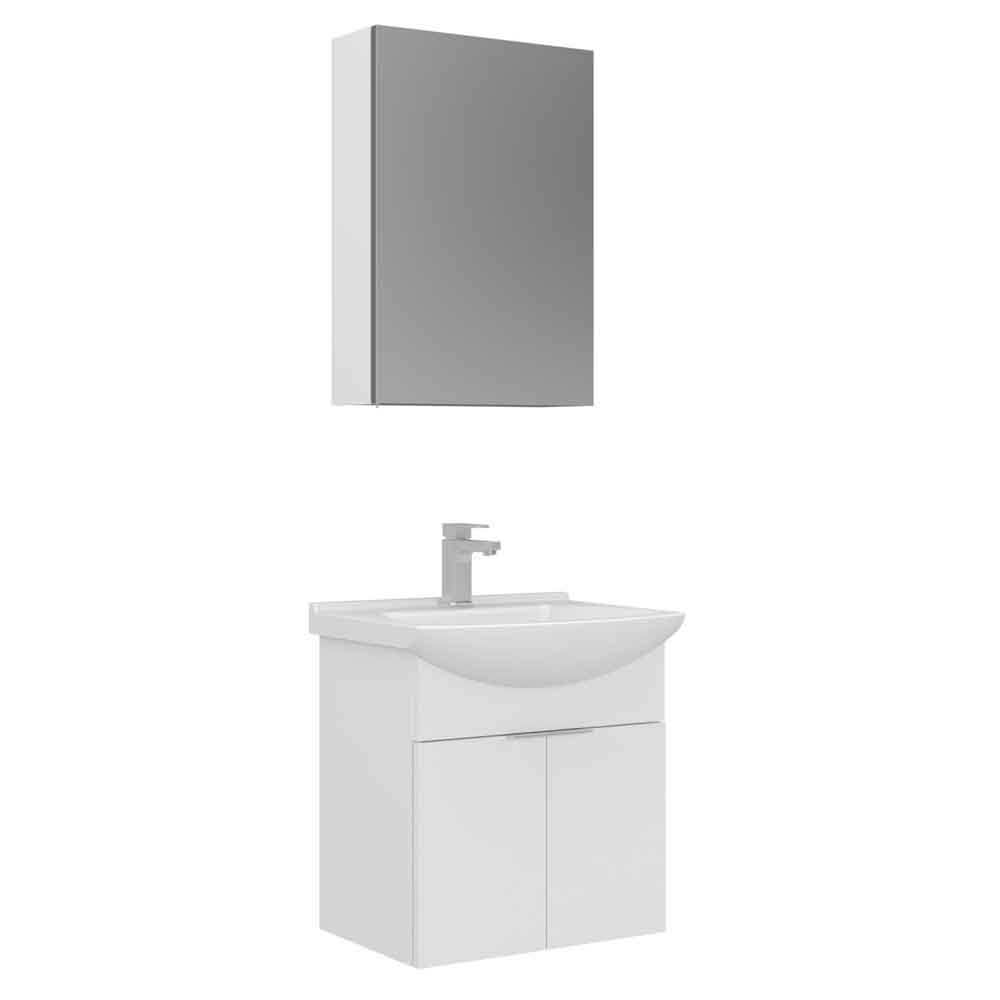 Purus 550mm Wooden Wall Mounted Bathroom Furniture Set with 3 Doors in White