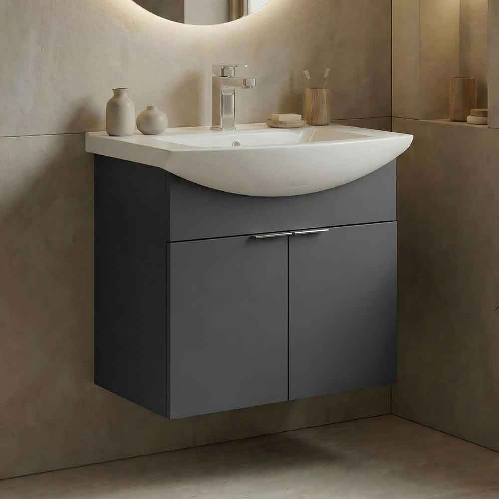 Purus 550mm Wooden Wall Mounted Vanity Unit & Basin in Matte Anthracite