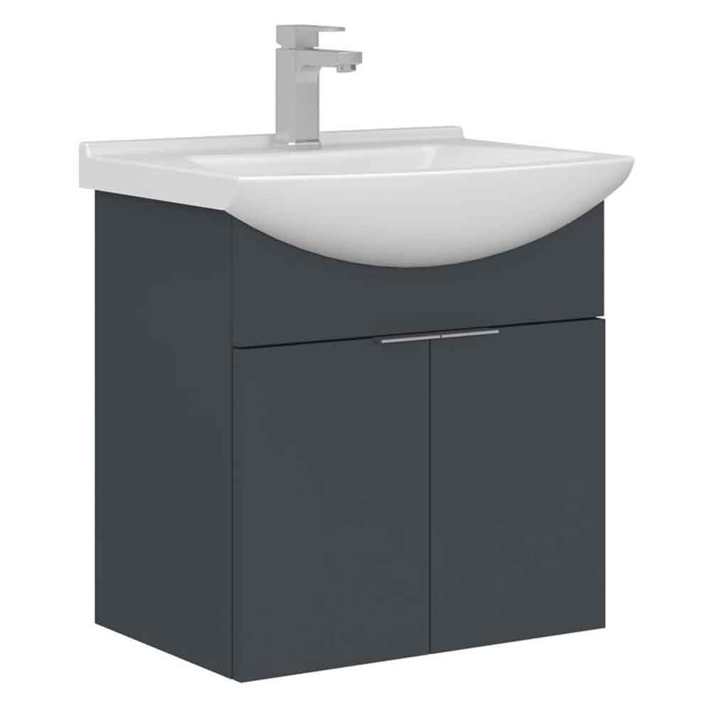 Purus 550mm Wooden Wall Mounted Vanity Unit & Basin in Matte Anthracite