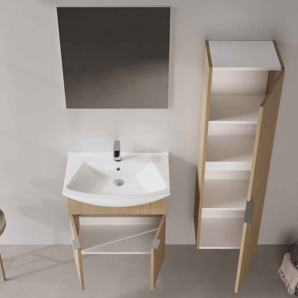 Purus 650mm Wooden Wall Mounted Bathroom Furniture Set with 2 Doors in Oak