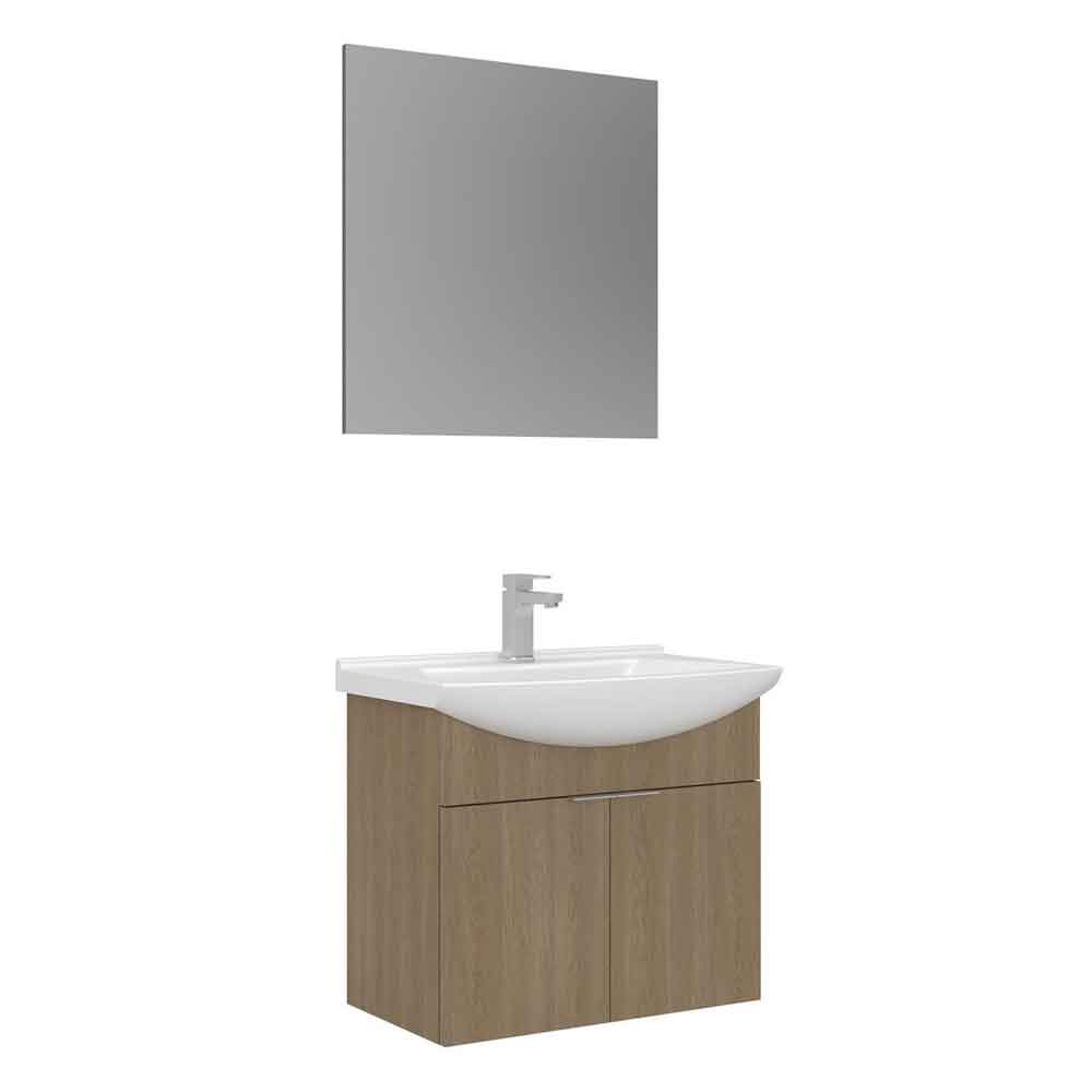 Purus 650mm Wooden Wall Mounted Bathroom Furniture Set with 2 Doors in Oak