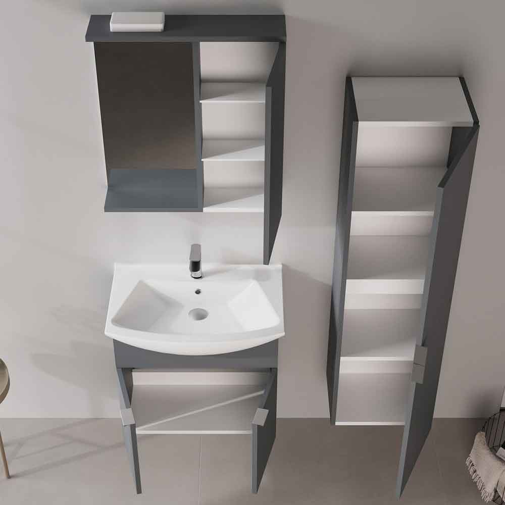 Purus 650mm Wooden Wall Mounted Bathroom Furniture Set with 3 Doors in Matte Anthracite