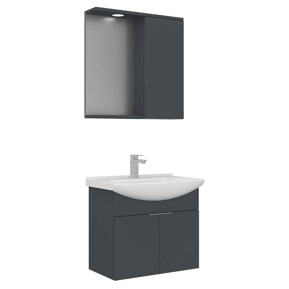 Purus 650mm Wooden Wall Mounted Bathroom Furniture Set with 3 Doors in Matte Anthracite