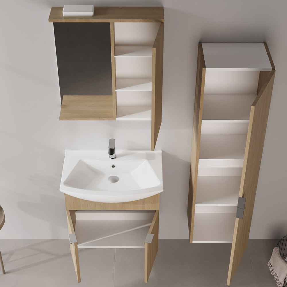 Purus 650mm Wooden Wall Mounted Bathroom Furniture Set with 3 Doors in Oak