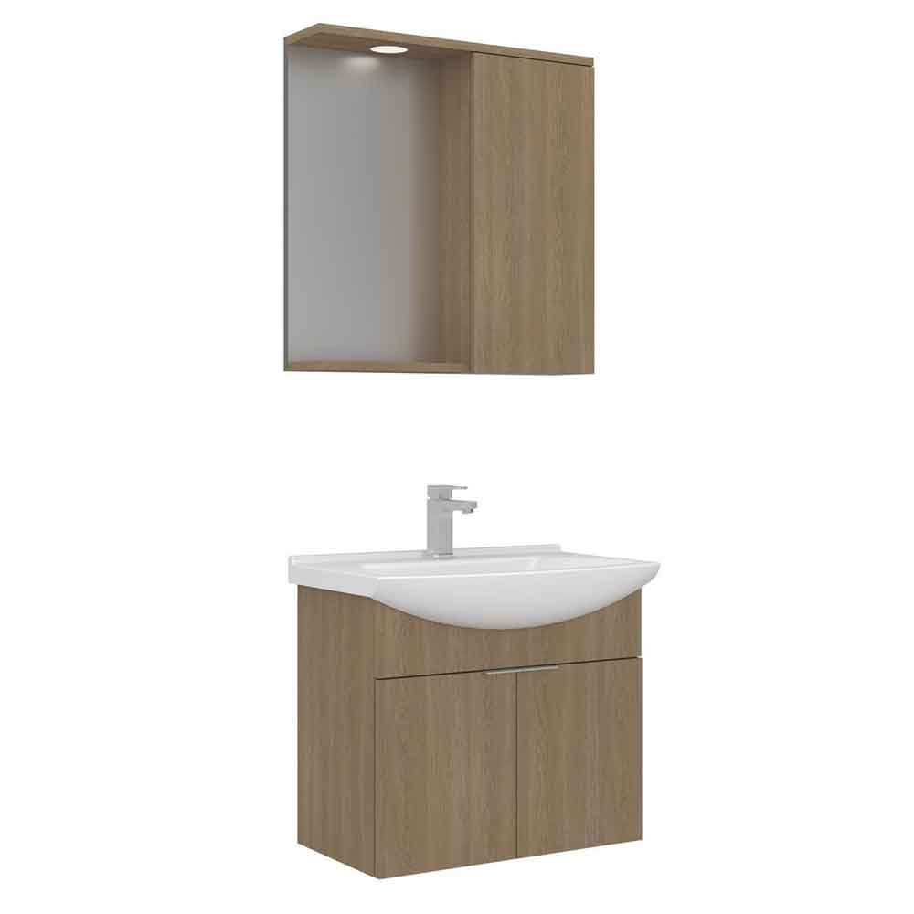 Purus 650mm Wooden Wall Mounted Bathroom Furniture Set with 3 Doors in Oak