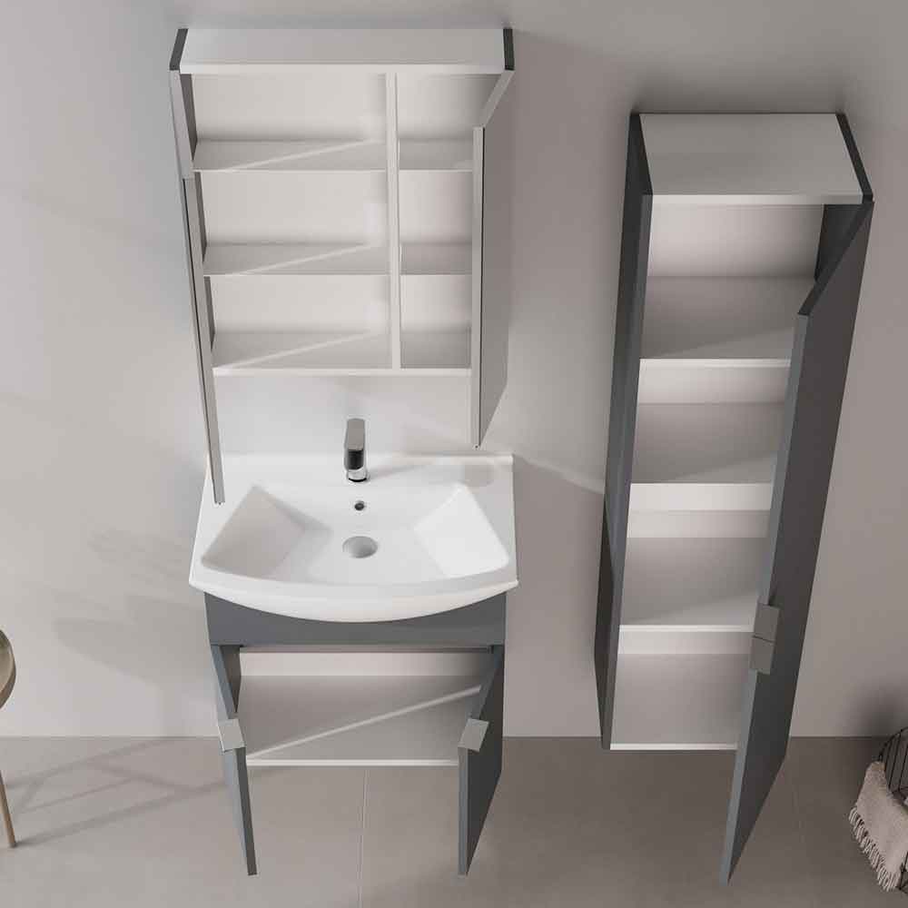 Purus 650mm Wooden Wall Mounted Bathroom Furniture Set with 4 Doors in Matte Anthracite