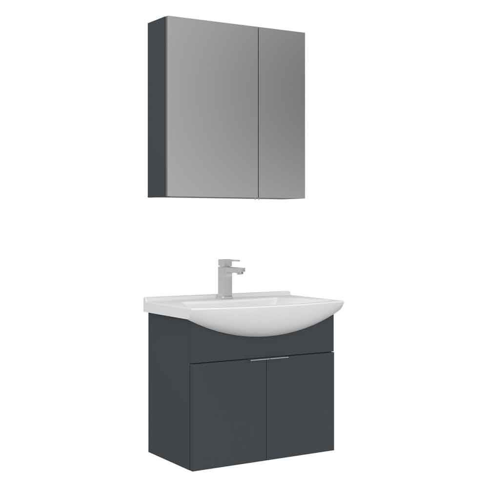 Purus 650mm Wooden Wall Mounted Bathroom Furniture Set with 4 Doors in Matte Anthracite