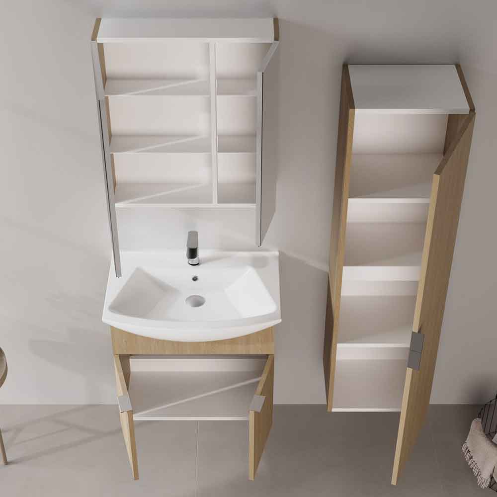 Purus 650mm Wooden Wall Mounted Bathroom Furniture Set with 4 Doors in Oak
