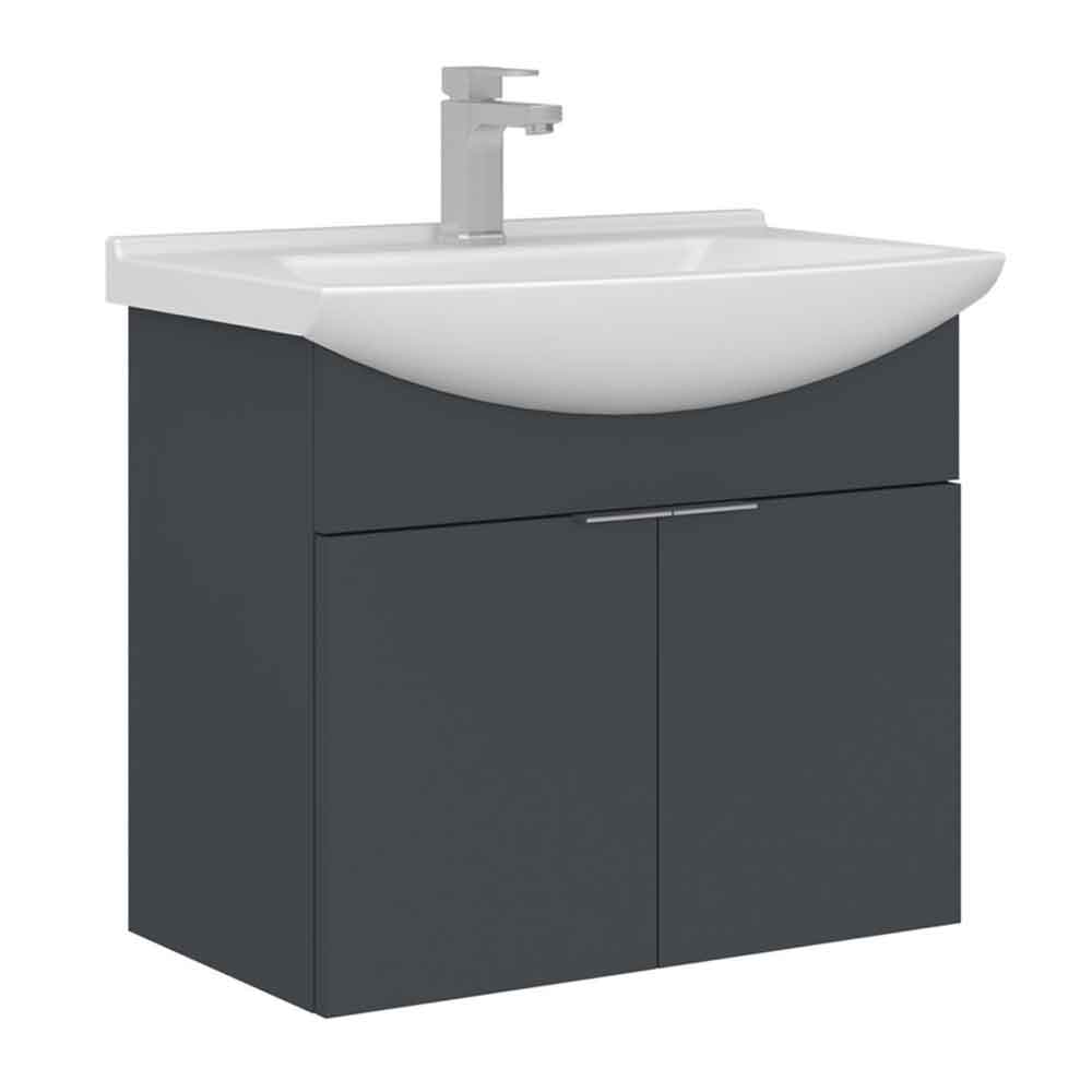 Purus 650mm Wooden Wall Mounted Vanity Unit & Basin in Matte Anthracite