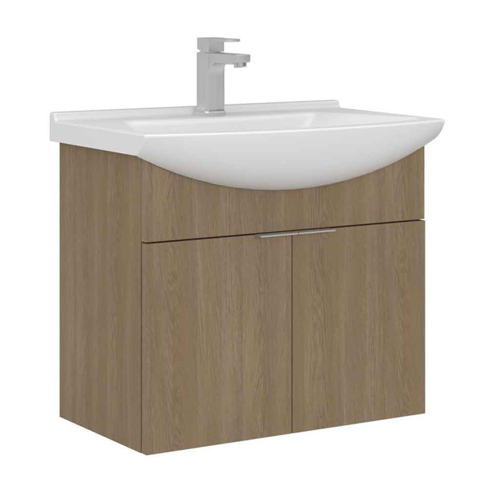 Purus 650mm Wooden Wall Mounted Vanity Unit & Basin in Sonoma Oak