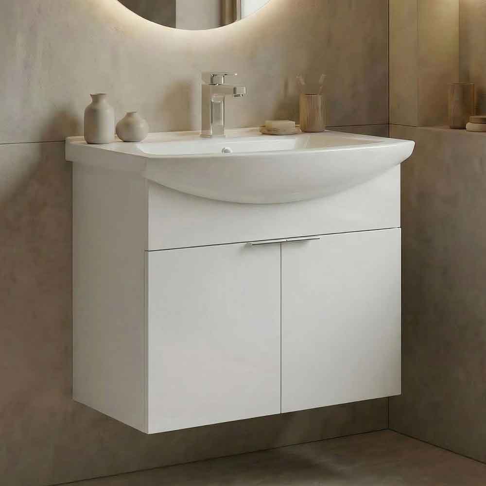 Purus 650mm Wooden Wall Mounted Vanity Unit & Basin in White