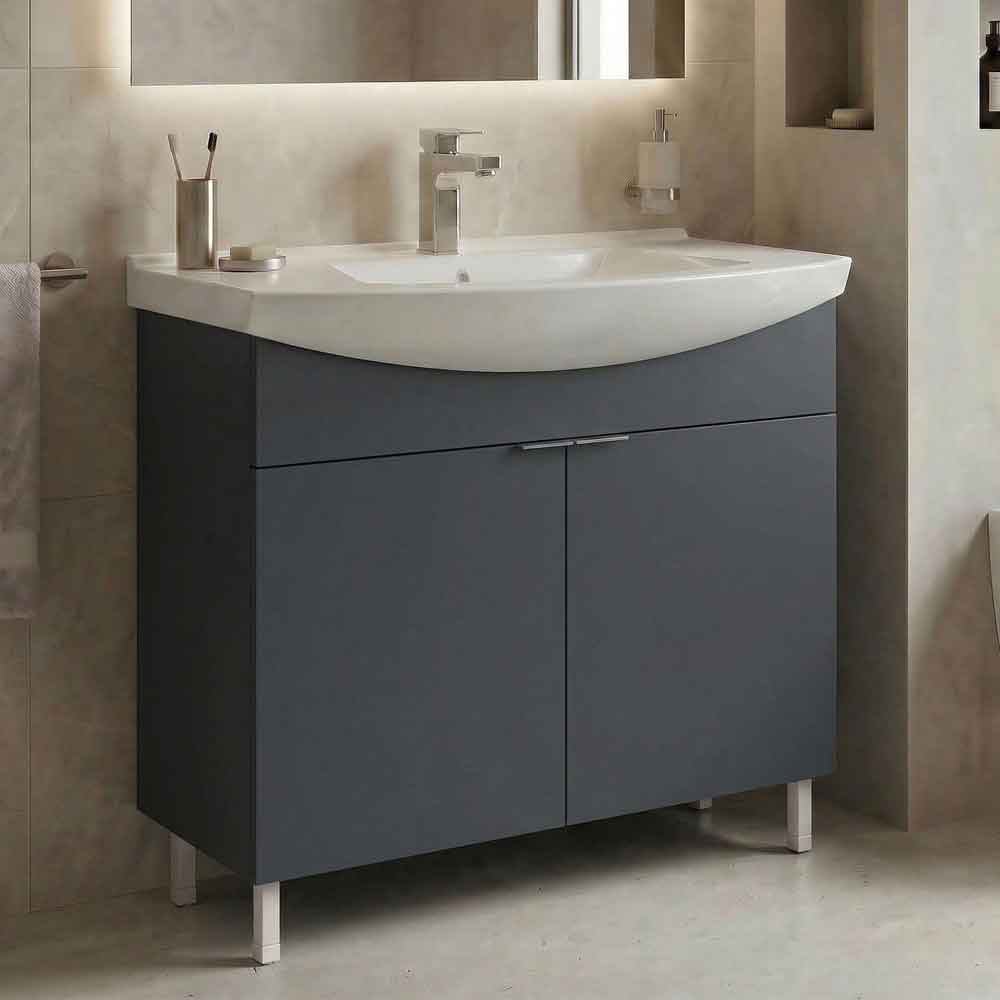 Purus 800mm Wooden Vanity Unit & Basin in Matte Anthracite