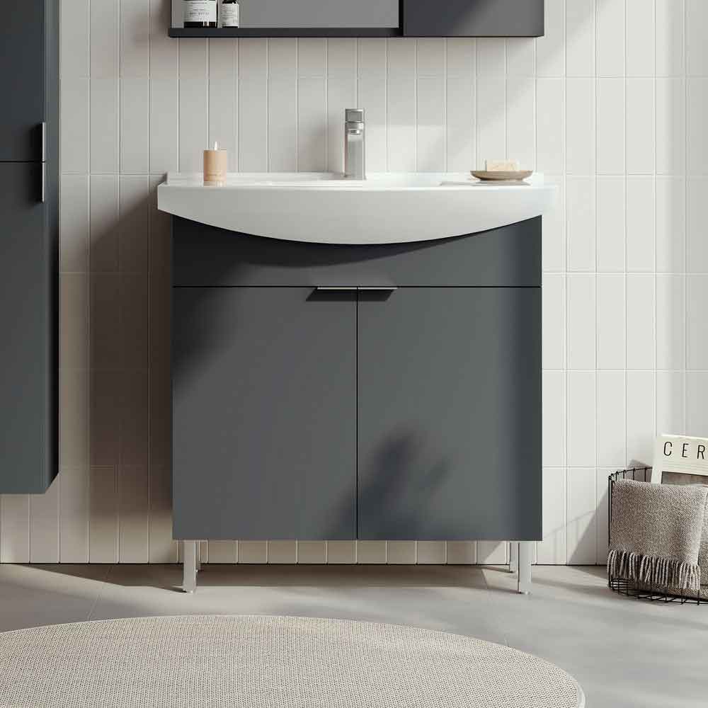Purus 800mm Wooden Vanity Unit & Basin in Matte Anthracite