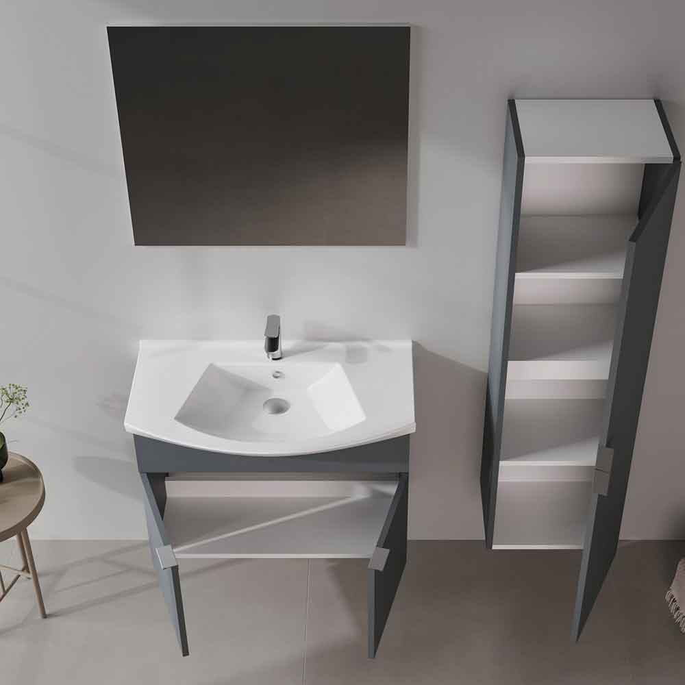Purus 800mm Wooden Wall Mounted Bathroom Furniture Set with 2 Doors in Matte Anthracite