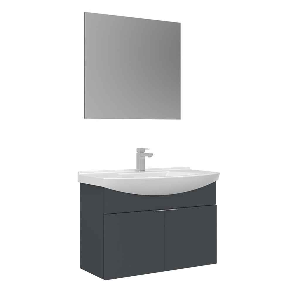 Purus 800mm Wooden Wall Mounted Bathroom Furniture Set with 2 Doors in Matte Anthracite