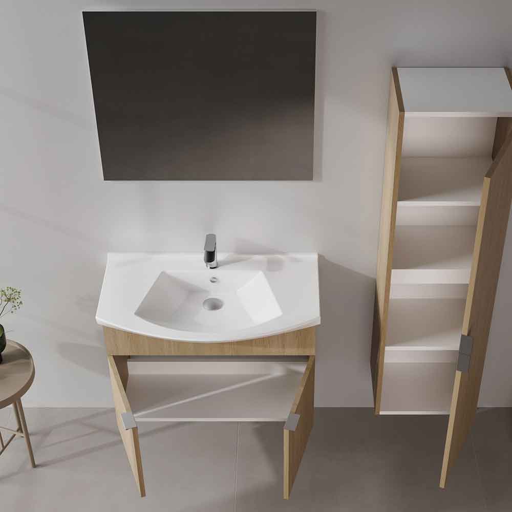Purus 800mm Wooden Wall Mounted Bathroom Furniture Set with 2 Doors in Oak