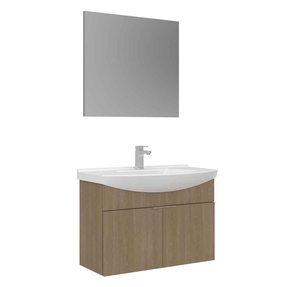 Purus 800mm Wooden Wall Mounted Bathroom Furniture Set with 2 Doors in Oak