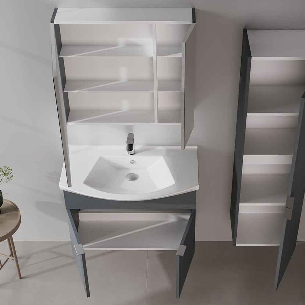 Purus 800mm Wooden Wall Mounted Bathroom Furniture Set with 4 Doors in Matte Anthracite