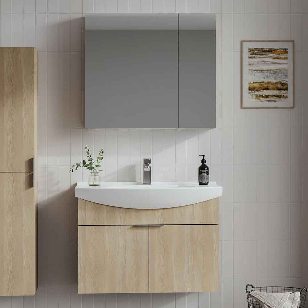 Purus 800mm Wooden Wall Mounted Bathroom Furniture Set with 4 Doors in Oak
