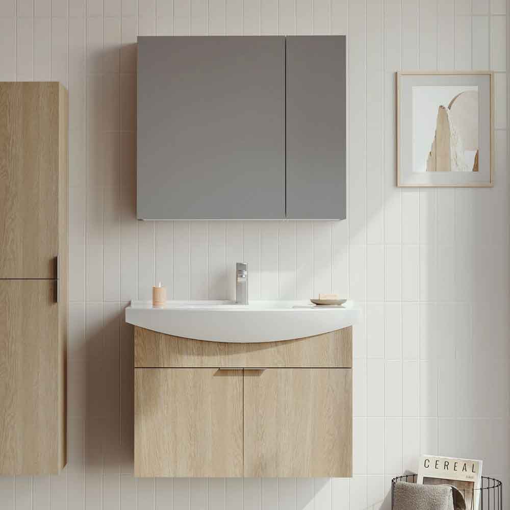 Purus 800mm Wooden Wall Mounted Bathroom Furniture Set with 4 Doors in Oak