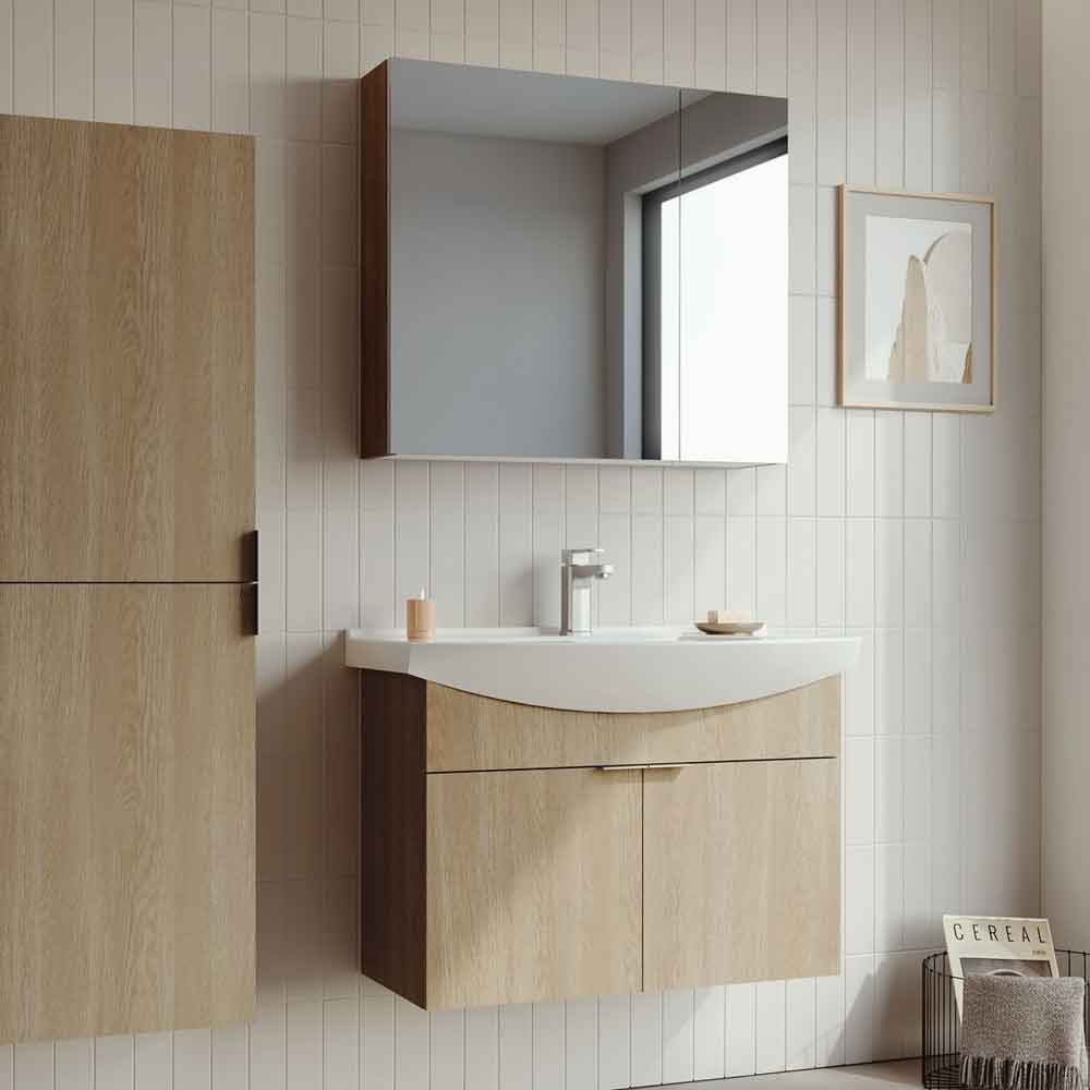 Purus 800mm Wooden Wall Mounted Bathroom Furniture Set with 4 Doors in Oak