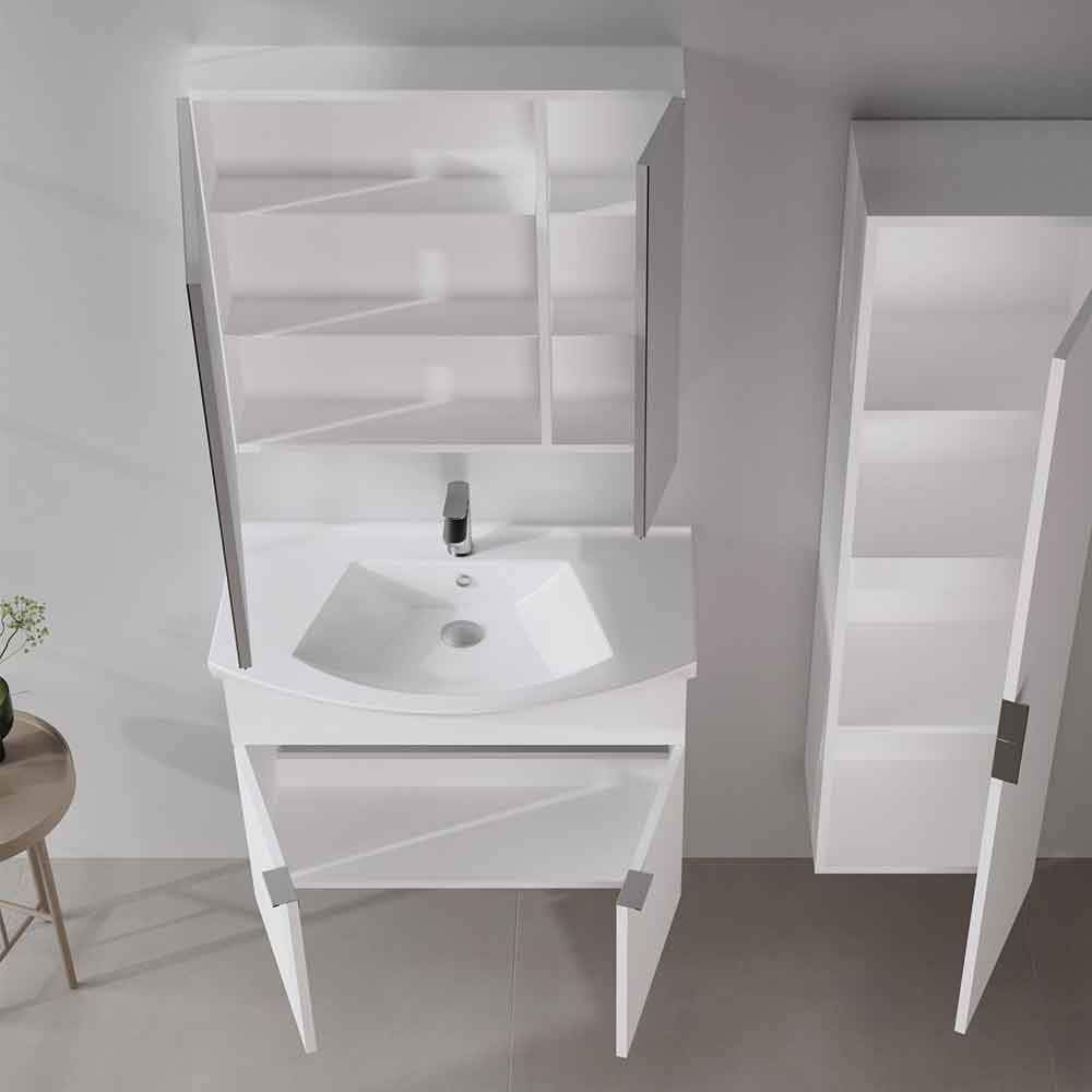 Purus 800mm Wooden Wall Mounted Bathroom Furniture Set with 4 Doors in White
