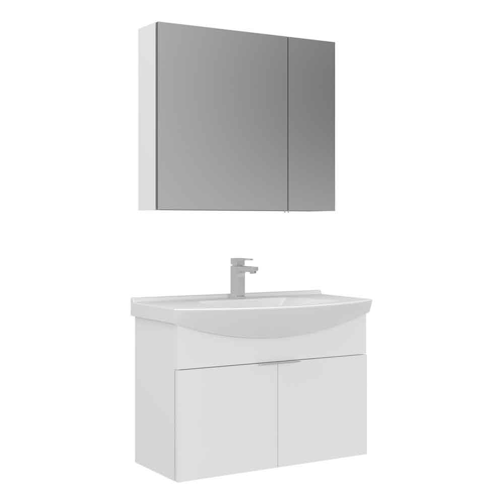 Purus 800mm Wooden Wall Mounted Bathroom Furniture Set with 4 Doors in White