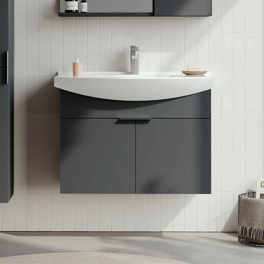 Purus 800mm Wooden Wall Mounted Vanity Unit & Basin in Matte Anthracite