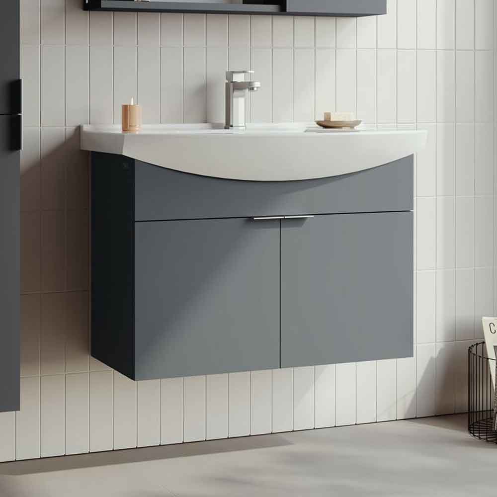 Purus 800mm Wooden Wall Mounted Vanity Unit & Basin in Matte Anthracite