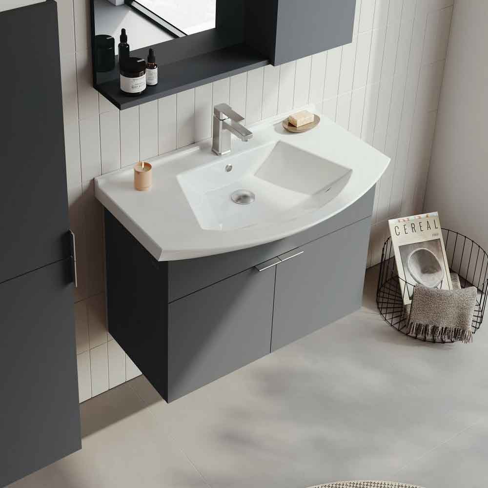 Purus 800mm Wooden Wall Mounted Vanity Unit & Basin in Matte Anthracite